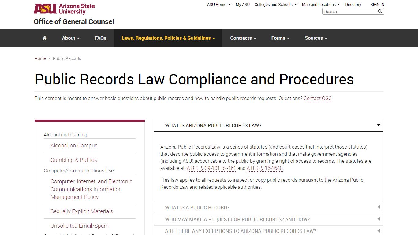 Public Records Law Compliance and Procedures - Arizona State University