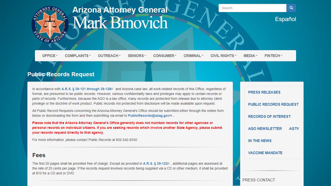 Public Records Request | Arizona Attorney General